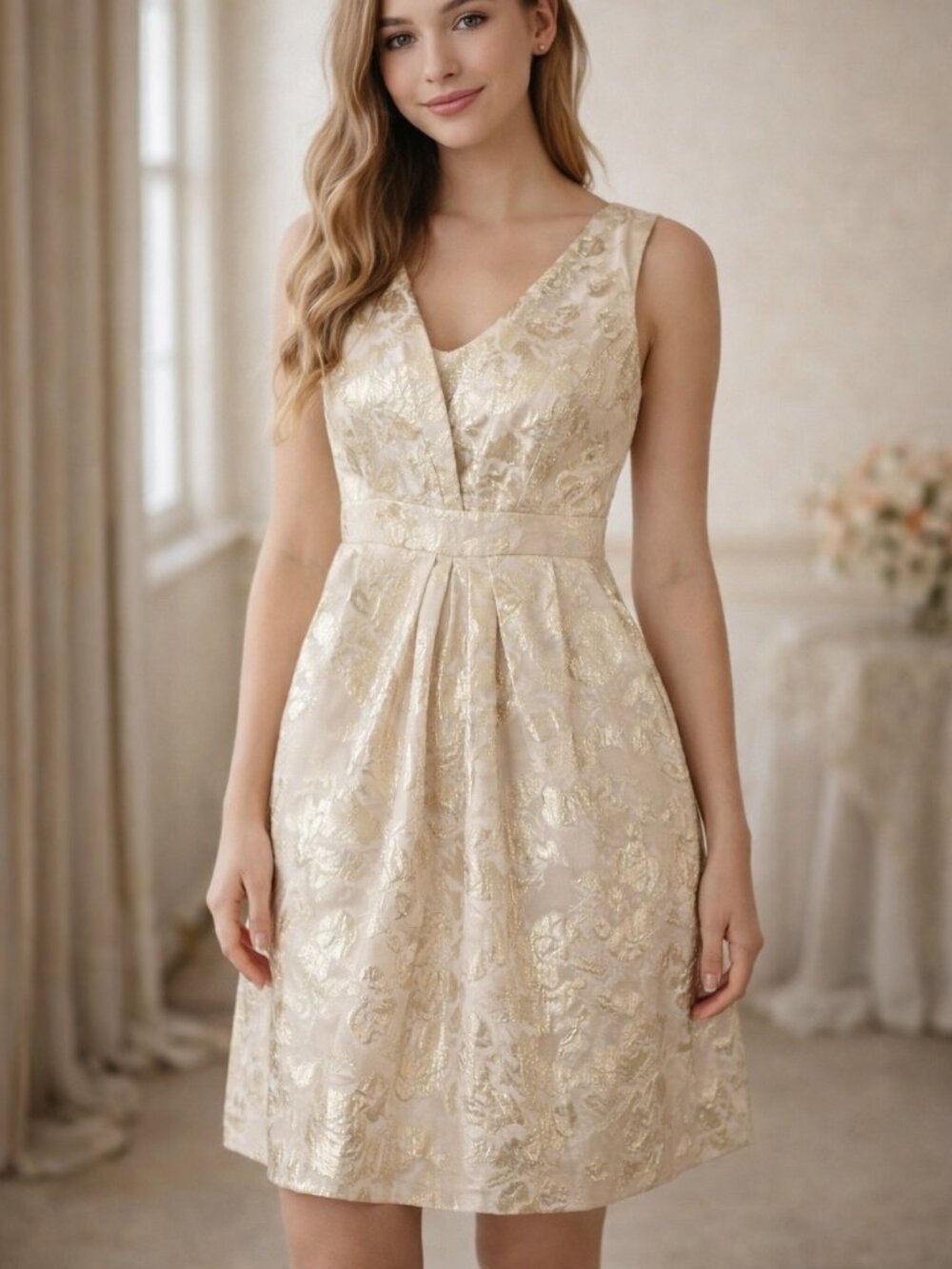 Kate Spade Empire Waist Organza Champagne Floral Dress Size 10
